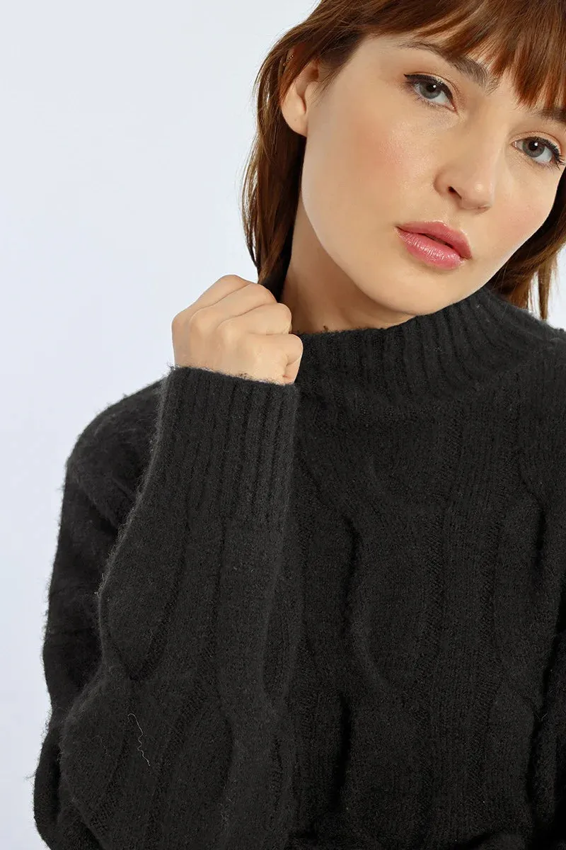 Soft Knit Cable Sweater - Black