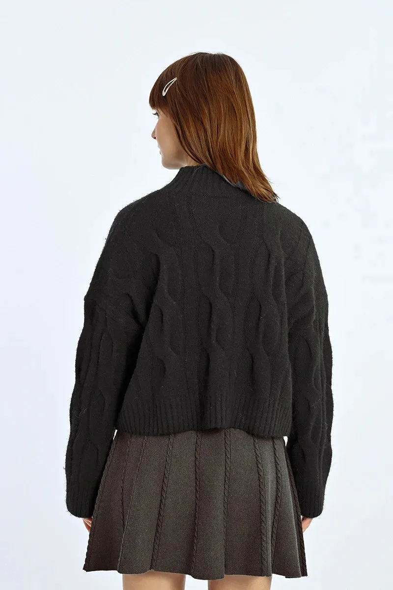 Soft Knit Cable Sweater - Black