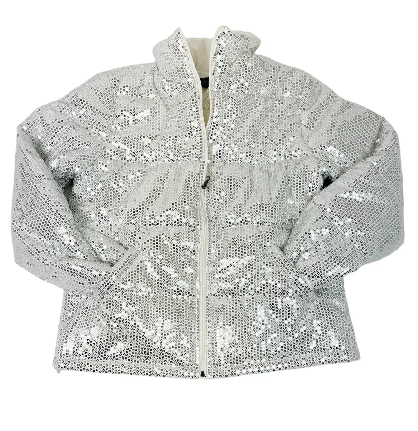 SQ-1999 White Sequin Zip Up Jacket