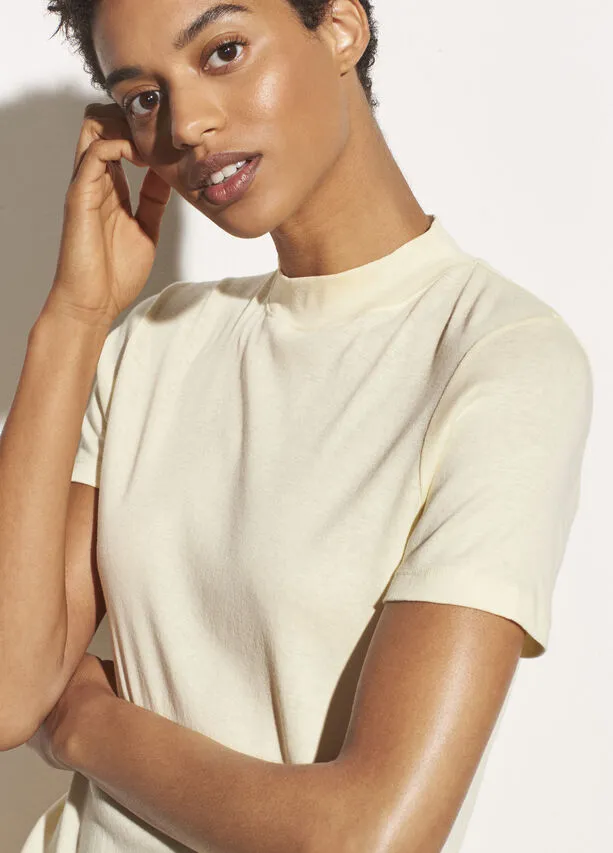 Vince - Short Sleeve Mock Neck Tee in Sun Creme