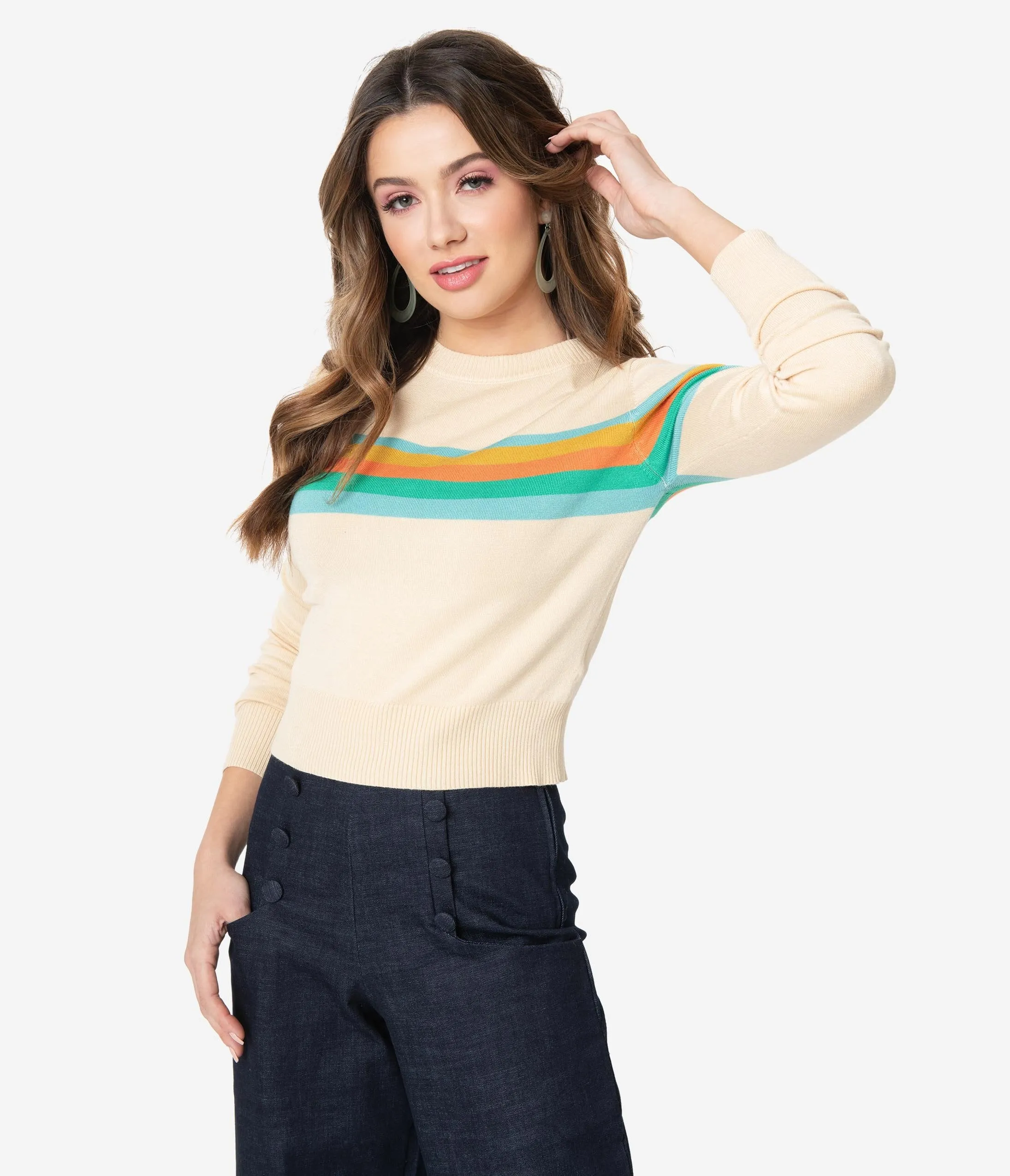 Voodoo Vixen Champagne Striped Crop McKenzie Sweater