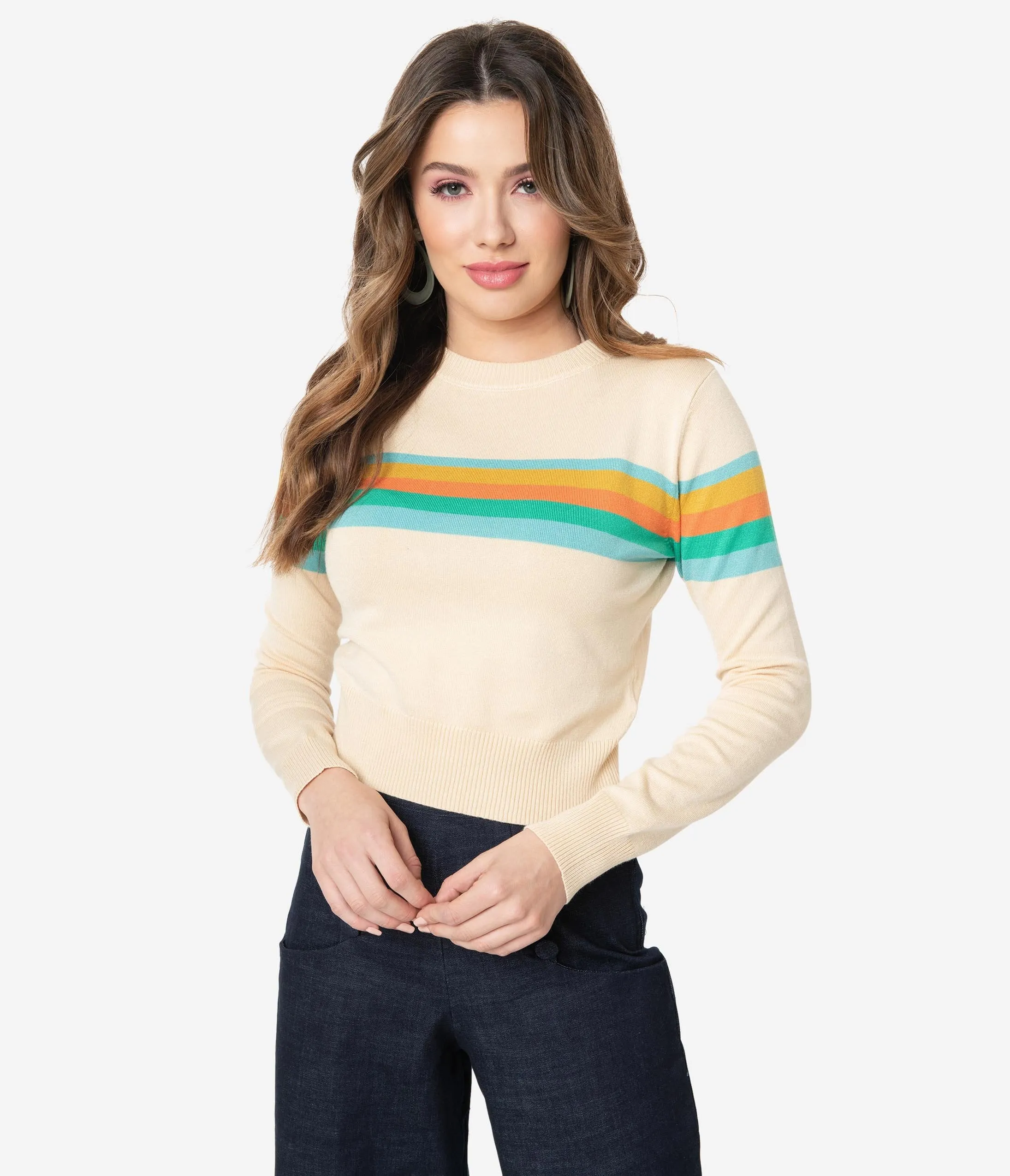 Voodoo Vixen Champagne Striped Crop McKenzie Sweater