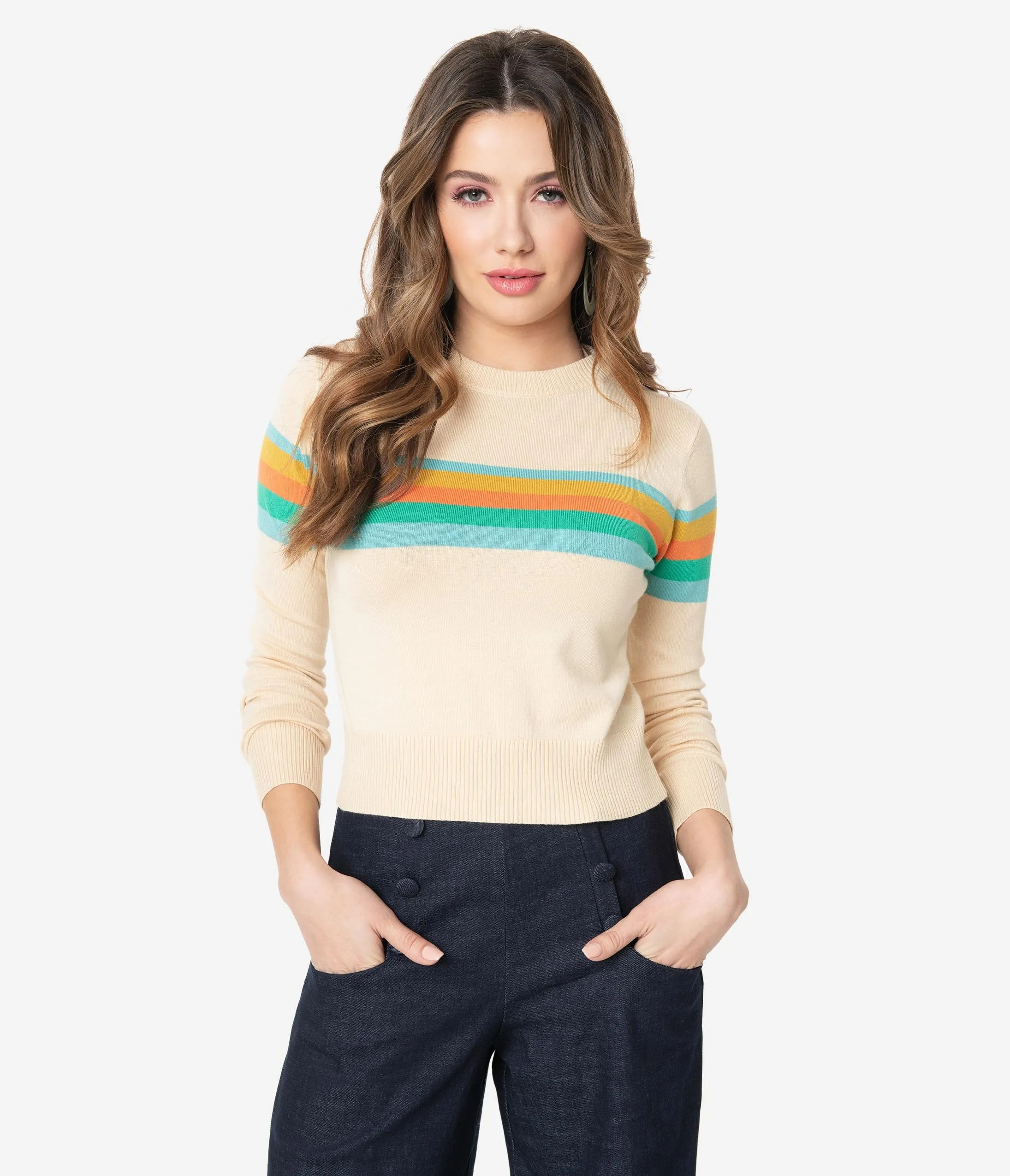 Voodoo Vixen Champagne Striped Crop McKenzie Sweater